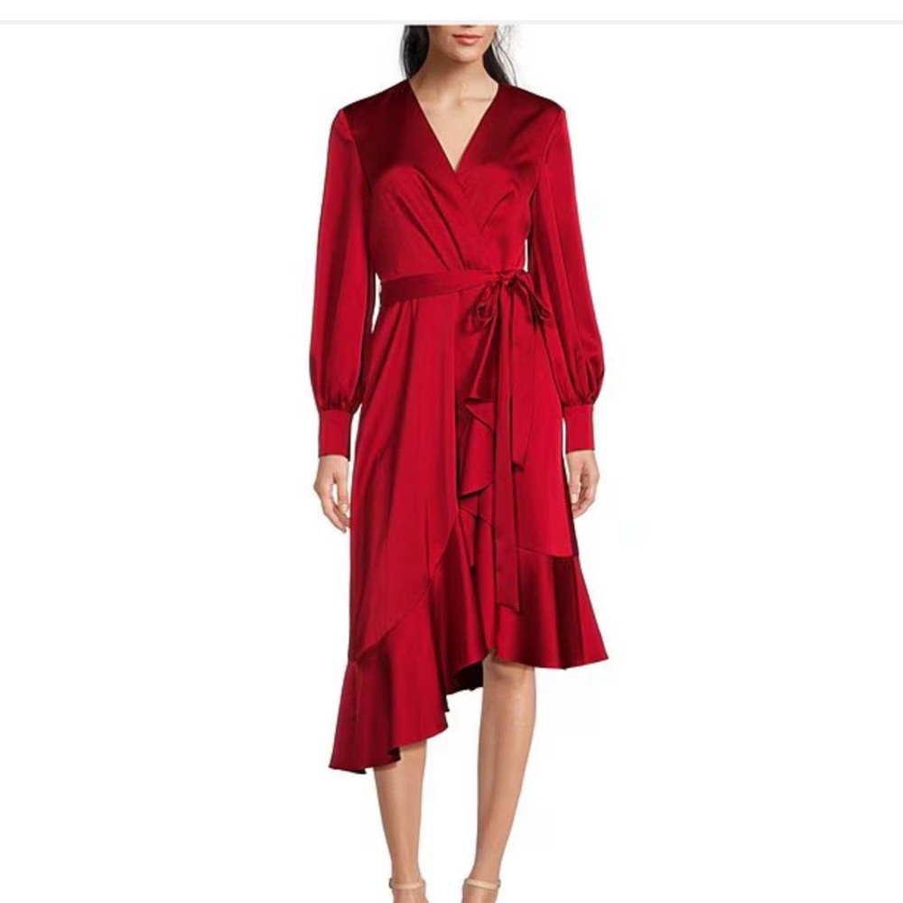 Alex Marie Red Ruffled Wrap Dress with V-Neck